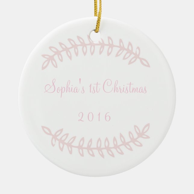 Premier ornement de Noël du bébé rose de frontière (Devant)