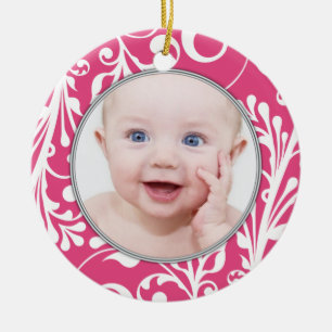 Premier ornement de Noël du bébé rose floral