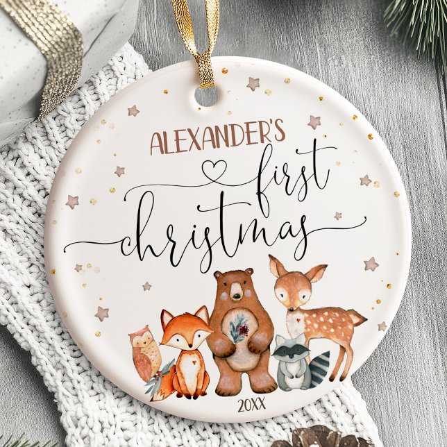 Premier ornement de Noël pour bébé Animaux de forê (baby’s first christmas ornament, personalized christmas ornament, custom baby ornament, newborn holi)