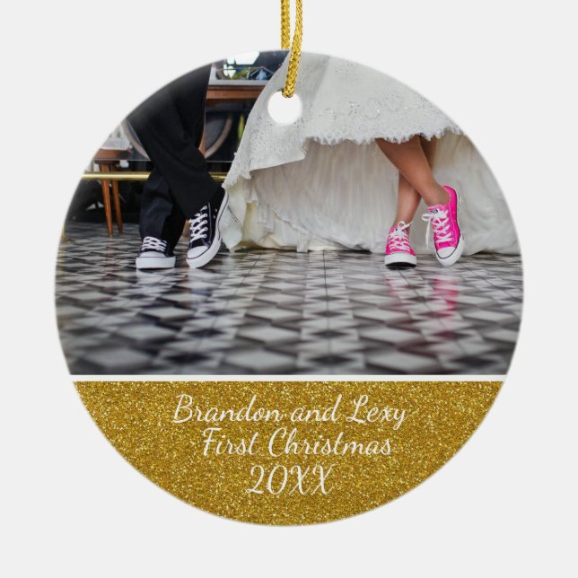 Premier ornement de photo de Noël de couples (Devant)