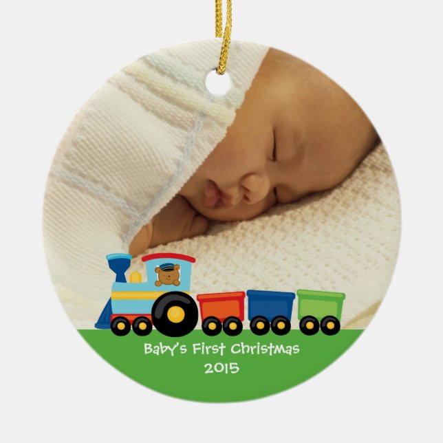 Premier ornement de photo de train d'ours de Noël (Devant)
