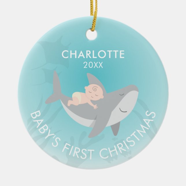 Premier ornement en céramique de requin de Noël po (Devant)