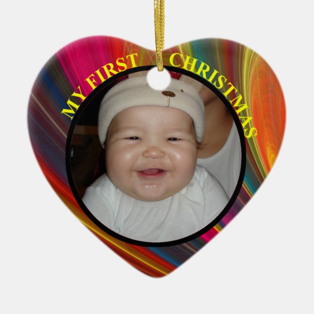 Premier ornement photo de Noël de bébé avec année (Devant)