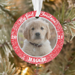 Premier ornement photo de Noël de chiot