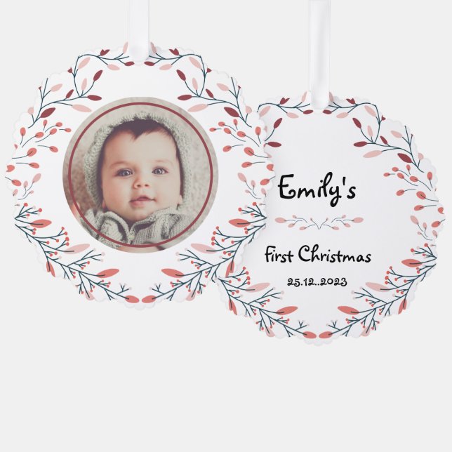 Premier ornement photo de Noël du bébé (Recto/Verso)