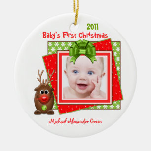 Premier ornement photo de Noël du bébé Rindeer