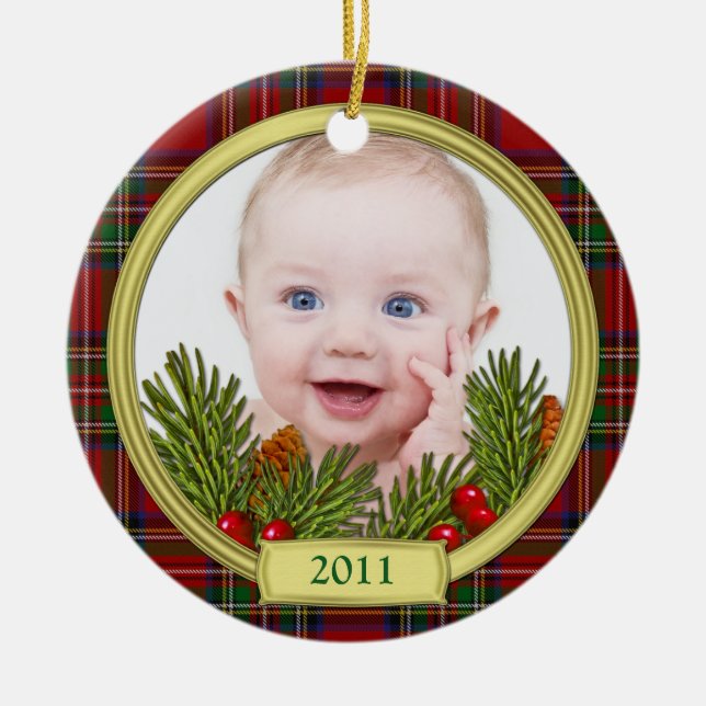 Premier ornement photo de Noël du bébé Tartan (Devant)