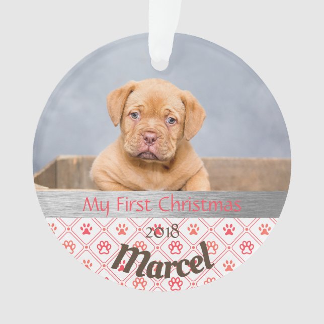 Premier ornement photo de Noël du chiot (devant)