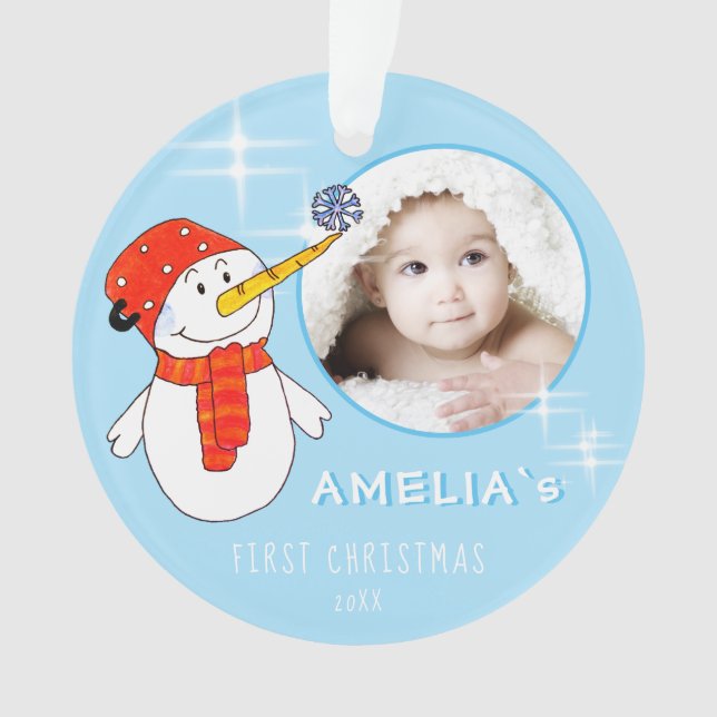 Premier Photo de Noël du bébé de Snowman mou (devant)