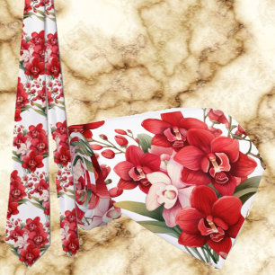 Premier Red Orchids Formal Sharp Neck Tie Krawatte