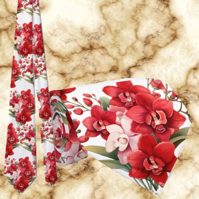Premier Red Orchids Formal Sharp Neck Tie Krawatte (Von Creator hochgeladen)