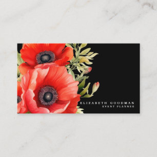 Premier Red Poppies Black Business Cards Visitenkarte