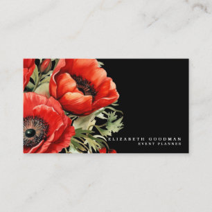 Premier Red Poppies Cartes de visite noirs