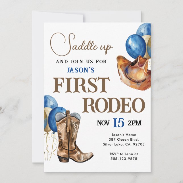 Premier Rodeo Cowboy 1er Anniversaire Invitation (Devant)