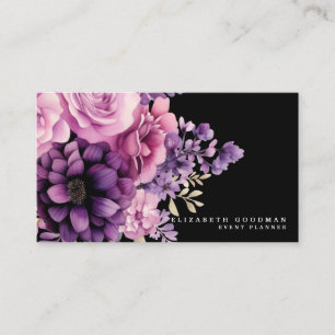 Premier rose violet Floral Cartes de visite noirs