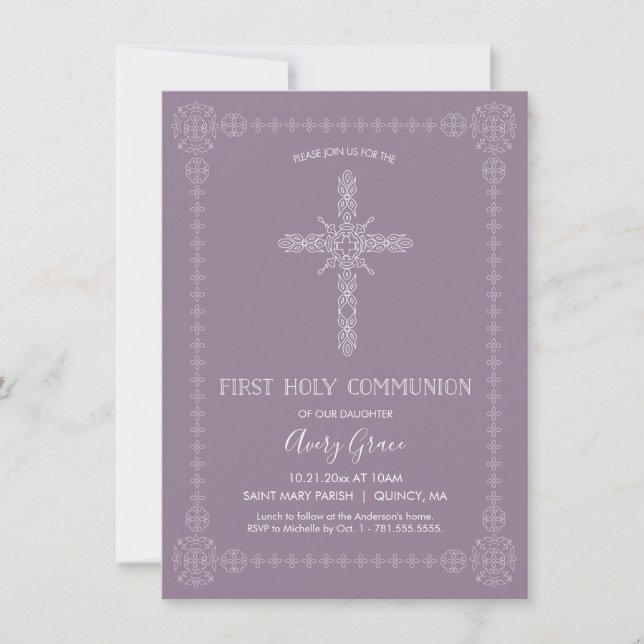 PREMIER SAINT COMMUNION Fille Invitation - Simple, (Devant)