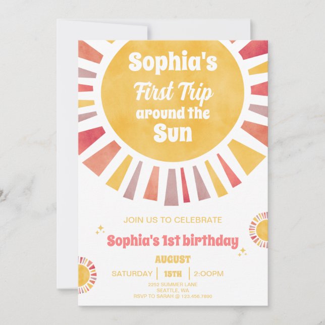 Premier Voyage Autour Du Soleil Invitation (Devant)