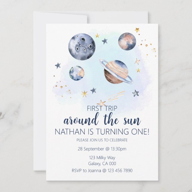 Premier Voyage Autour Du Soleil Invitation Anniver (Devant)