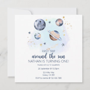 Premier Voyage Autour Du Soleil Invitation Anniver
