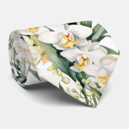 Premier White Orchids Formal Sharp Neck Tie Krawatte