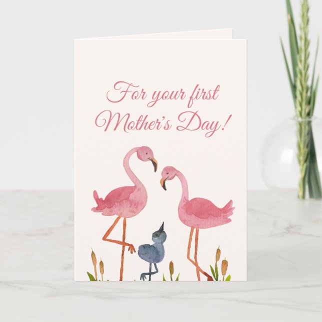 Première carte de flamingo pour la fête des mères (Devant)