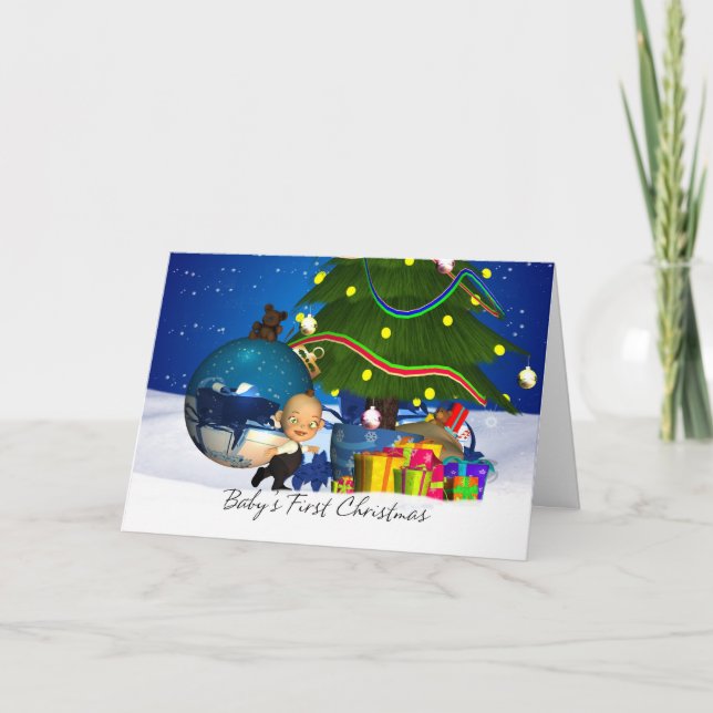 Première carte de Noël de bébé avec un adorable pe (Devant)