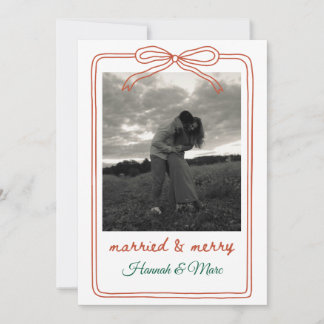 Première carte de Noël de mariage avec nœud photo
