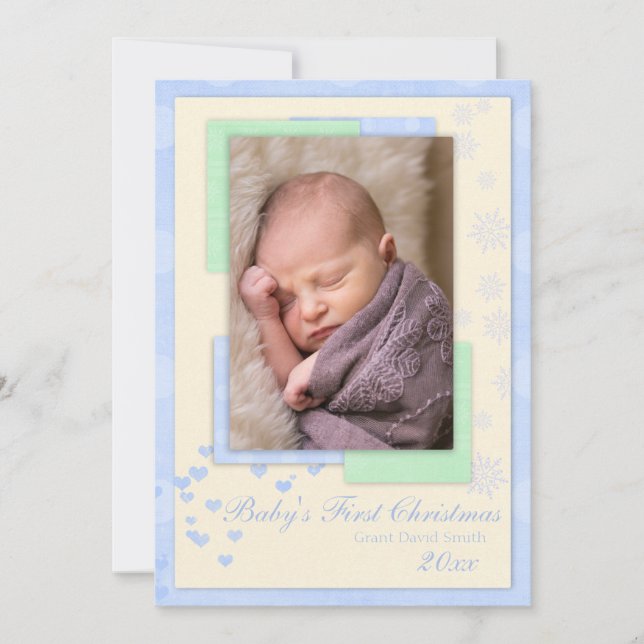 Première carte de Noël de Noël du bébé (garçon) (Devant)