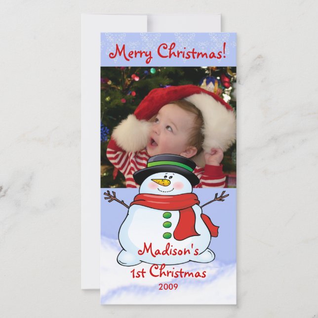 Première carte de Noël photo Bonhomme de neige (Devant)