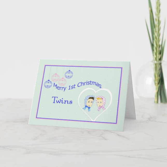 Première carte de Noël pour jumeaux garçon et fill (Devant)