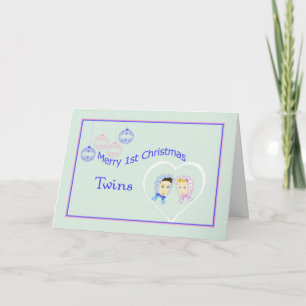 Première carte de Noël pour jumeaux garçon & fille