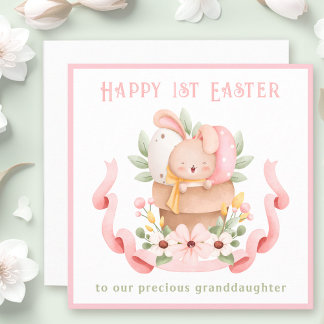 Première carte Pâques Bunny Pink Grandgirl Pâques