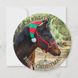 Première carte ronde du Cheval de Noël du bébé