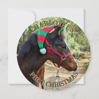 Première carte ronde du Cheval de Noël du bébé