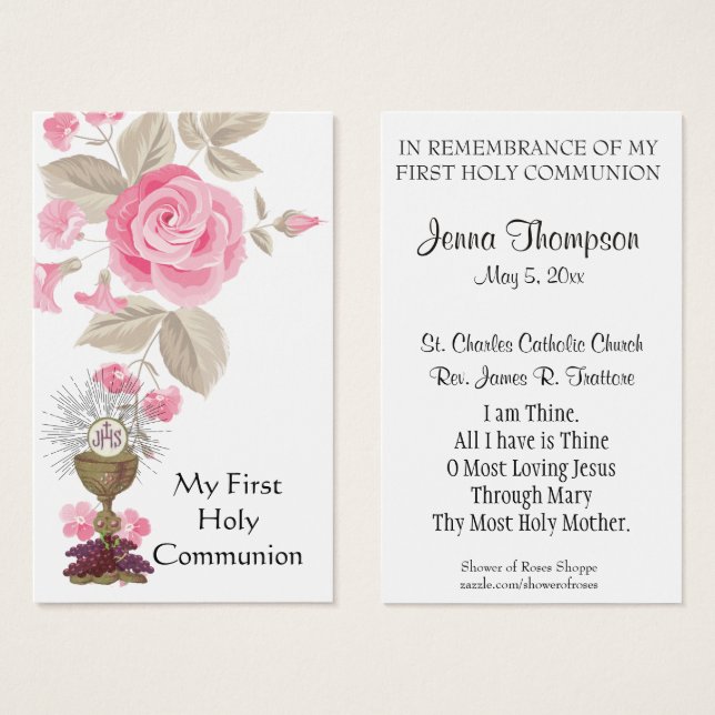 PREMIÈRE CARTE SAINTE COMMUNION EUCHARIST PRAYER (Devant & derrière)