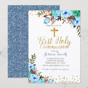 Première Communion Blue Invitation Boy