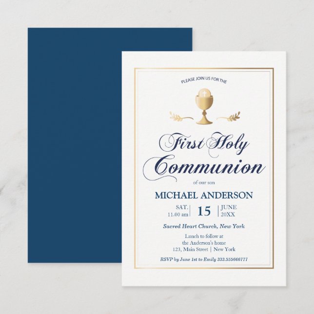 Première communion d'or Élégante invitation (Devant / Derrière)