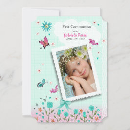 Première communion florale | Cartes de photo invit