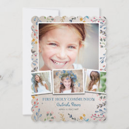 Première communion florale | Cartes de photo Invit