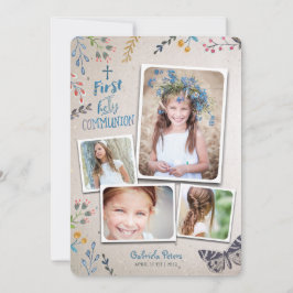 Première communion florale | Cartes d'invitation p