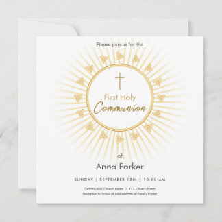 Première Communion Gold avec Croix, Invitation