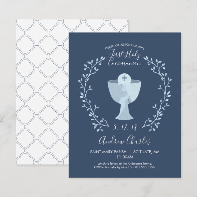 Première Communion Invitation Garçons 1ère Communi (Devant / Derrière)