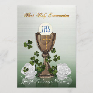 Première communion invitation irlandais avec shamr
