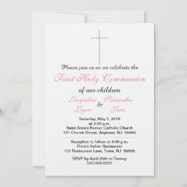 Première Communion Pink Twins Invitations
