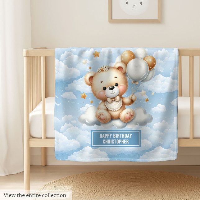 Première couverture en peluche d'anniversaire avec (First birthday teddy blanket with monogram name)