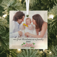 Première famille Noël personnalisé Ornement photo