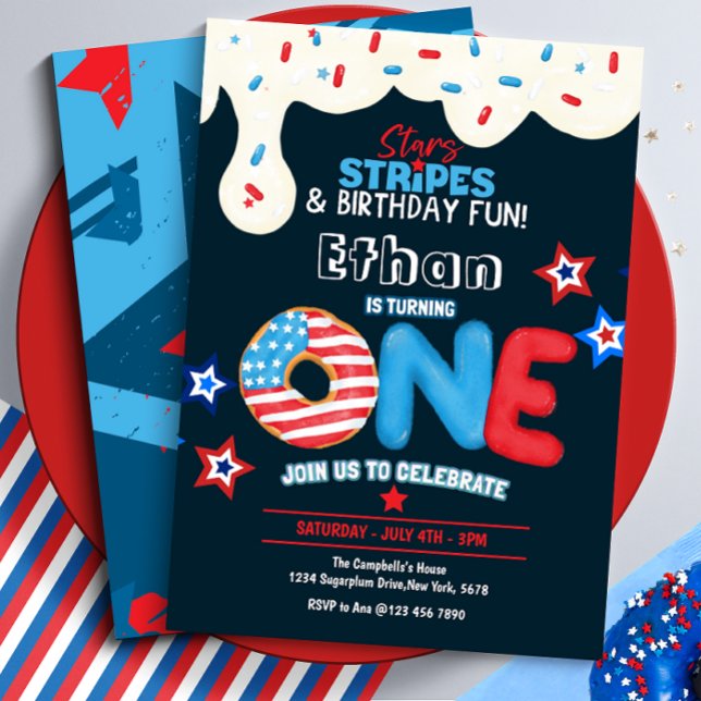 Première fête d'anniversaire 4 juillet invitation (Créateur téléchargé)