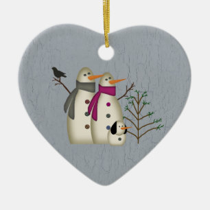 Première fête de Noël Couple de neige et Ornement 