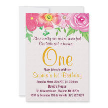 Première fille 1er Floral Anniversaire Invitation