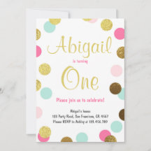 Première invitation à l'anniversaire Girl Pink Gol